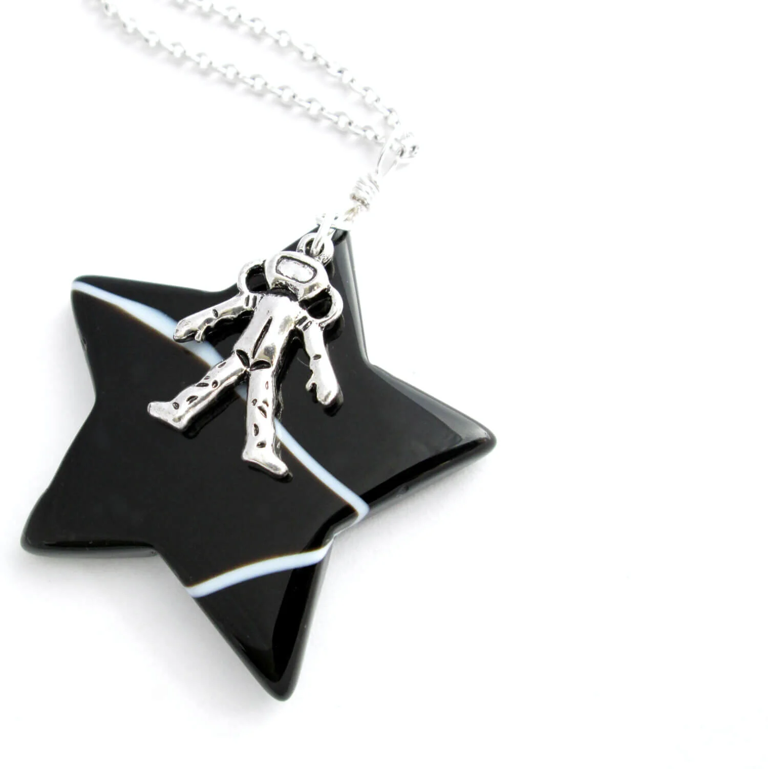 Black Star Necklace, Striped Agate Pendant, Astronomy Gift